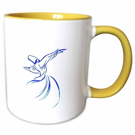 3drose, Dervish Calligraphy Style Blue Hue Vector Art, 11oz Two-tone Yellow Mug