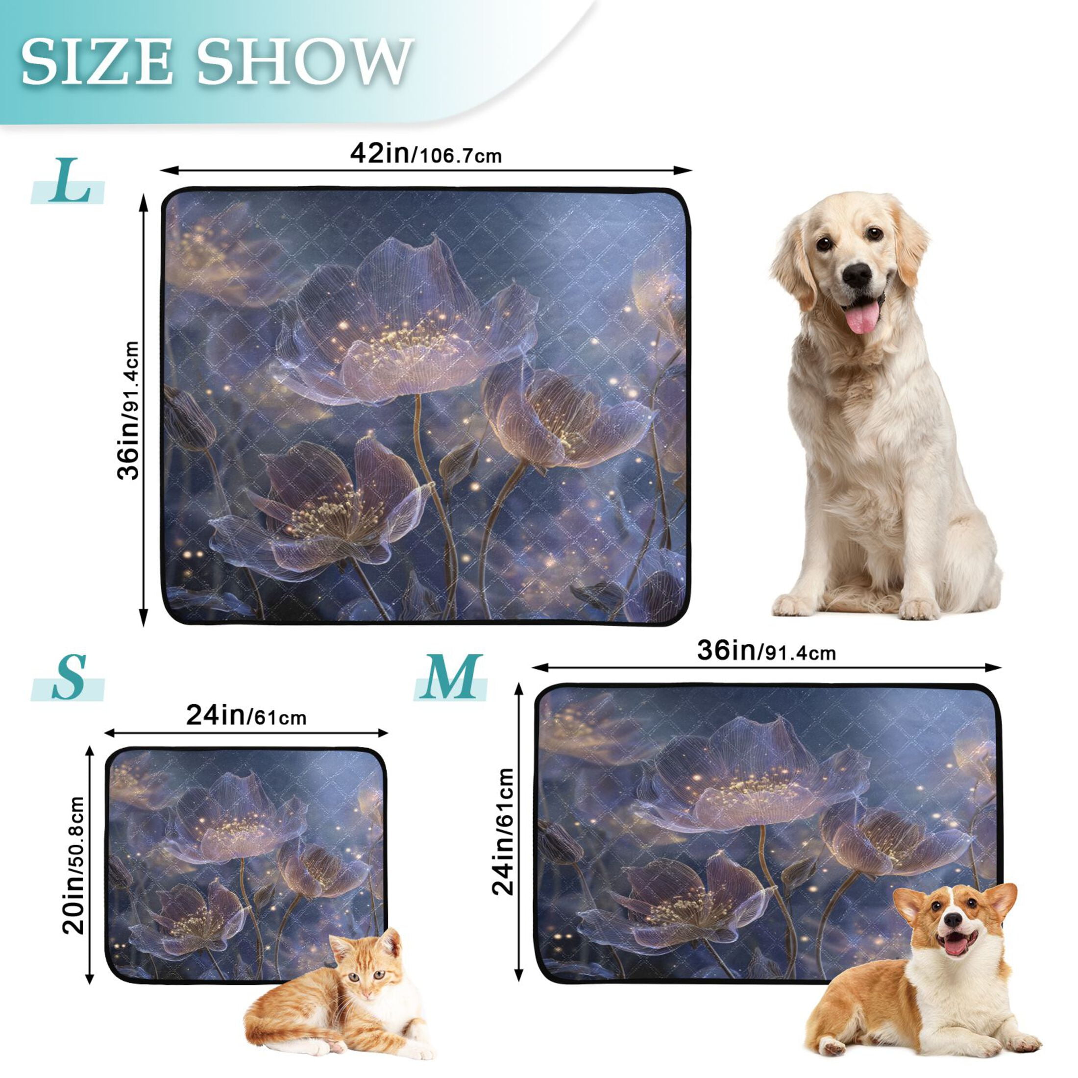 Qxltty Transparent Purple Flowers Cat litter Pads Pet Set of 3 Diaper Mats Center Anti-leakage Layer Absorbent Soft and Comfortable