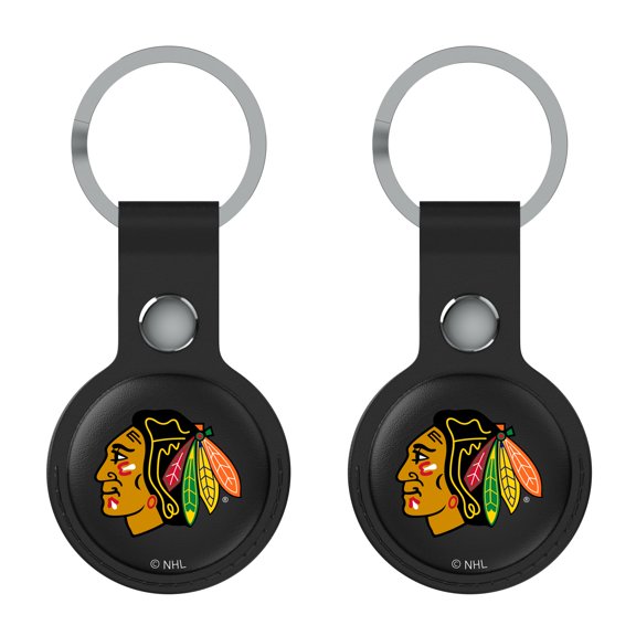Keyscaper Chicago Blackhawks Black Leatherette AirTag Holder 2-Pack