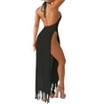 thumbnail image 3 of xiaxaixu Robe de Plage Tricotée pour Femmes, Dos Nu, Fendue, avec Franges, pour l'Été, 3 of 5
