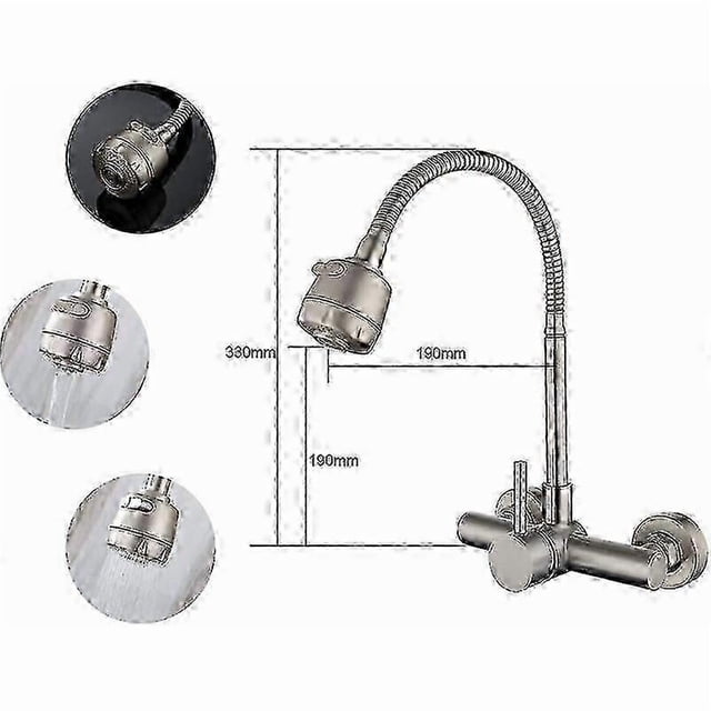 Wall-Mounted 304 Stainless Steel Kitchen Faucet - 360 Rotatable with Flexible Hose_Perfect Gift