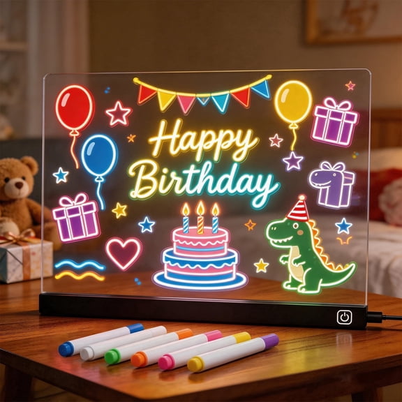 16'' LED Drawing Message Note Board 7 Colors Light Acrylic Dry Erase Lumiboard with Colors 2 Modes as Night Light for Kids Room/Store/Office Ideal Gift for Festival Decoration 7 Markers
