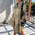 thumbnail image 2 of Women's Lapel Button Down Dress Shirt Dresses Long Sleeve Ruffle Tiered Dresses Fashion Turndown Collar Solid Casual Dress, 2 of 7
