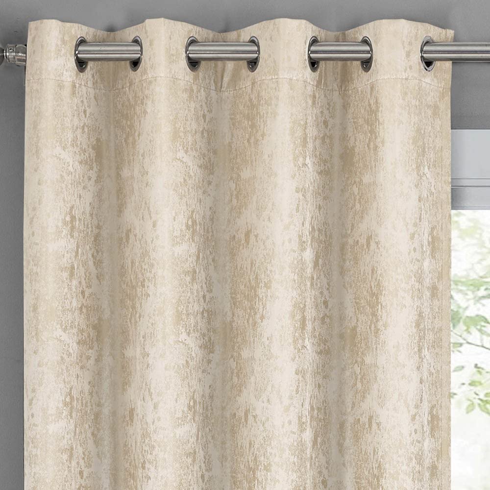 Sheetsnthings Abstract Bali 54-Inch Wide x 96-Inch Long Panel, Set of 2 Jacquard Thermal Insulated Blackout Curtains, Beige