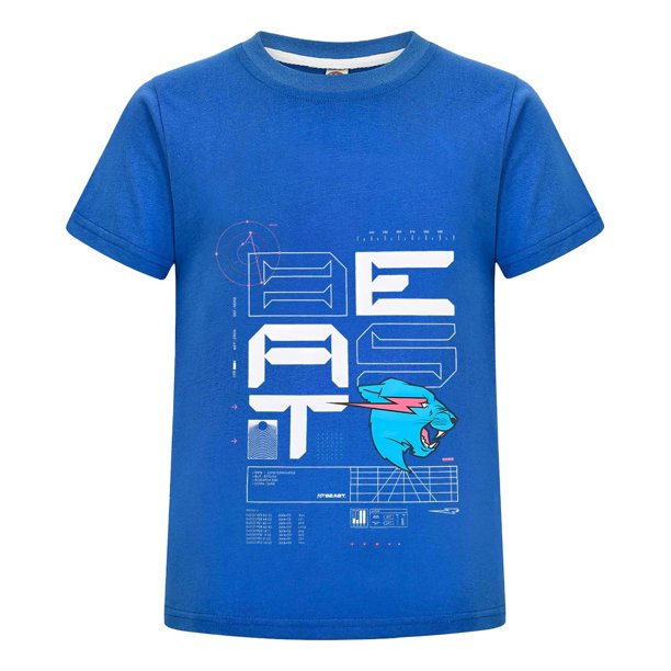 Camiseta Infantil MrBeast Estilo Juvenil Azul Niño Niña Algodón Playera Casual Moda Verano Estampado Pantera Ropa Fans Regalo