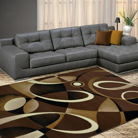 Allstar Modern Accent Rug with Multiple Shape design Chocolate 5ft x 8ft