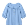 thumbnail image 6 of Hurxie Boho Tops for Women Summer Casual Fitted Puff 3/4 Sleeve Peasant Blouses Fashion Pleated Front V Neck Shirts Blue,M, 6 of 7