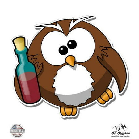 Alcoholic Owl Funny - 3" Vinyl Sticker - For Car Laptop I-Pad Phone Helmet Hard Hat - Waterproof Decal