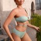 thumbnail image 2 of Traje de baño para mujer, anillos de un solo hombro, cintura unida, correas huecas, traje de baño de una pieza para uso de verano, verde claro L, 2 of 8