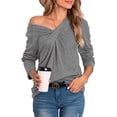 thumbnail image 2 of Minnieouse Top de mujer Otoño Casual Pullover Camisa con cuello en V Blusa de color sólido Prendas para la parte del cuerpo Manga larga SG Minnieouse AP003383-04, 2 of 4