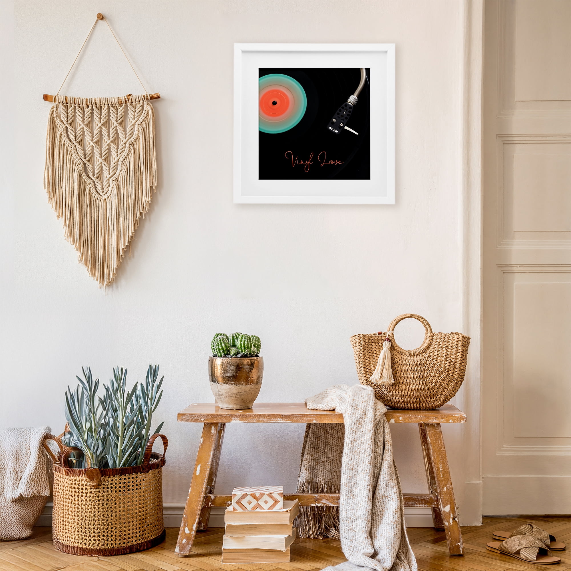 Stupell Industries Spinning Record Vinyl Love White Framed Print Under Glass, design by Tom Quartermaine