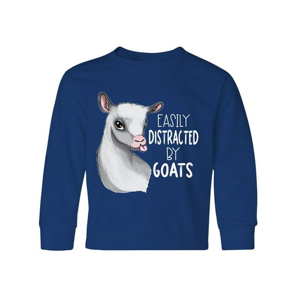 Inktastic Easily Distracted by Goats Cute Goat Long Sleeve Youth T-Shirt