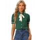 thumbnail image 1 of Camiseta De Manga Corta Con Cuello Peter Pan Y Lunares Para Mujer Verde Oscuro L, 1 of 5