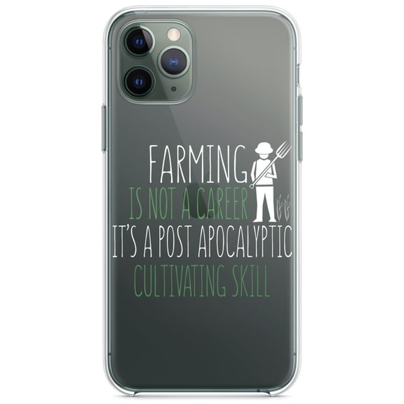 DistinctInk Clear Shockproof Hybrid Case for iPhone 11 Pro MAX (6.5" Screen) - TPU Bumper Acrylic Back Tempered Glass Screen Protector - Farming is Not a Career Post Apocalyptic Skill