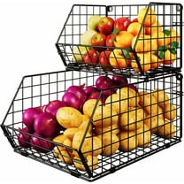 x-Cosrack Wire Storage Baskets for Organizing,2 Tier Stackable Pantry Organization Bins for Cabinets, Metal Fruit Vegetable Basket for Kitchen Countertop