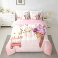 thumbnail image 2 of Feelyou Cartoon Pink Ice Cream Twin Bedding Sets 7-Piece, Watercolor Bedding Comforter Set, Teens Boys Girls Kids Reversible Sheet Sets, Ultra Soft Home Decor, 2 of 7