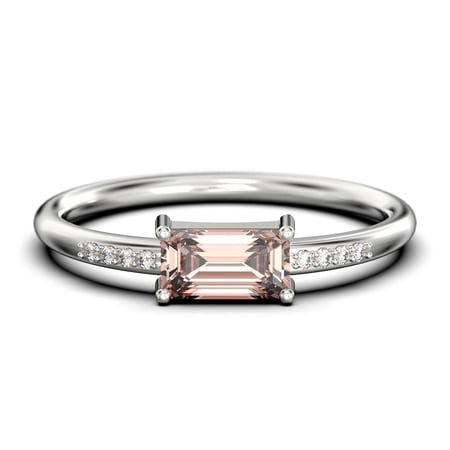 Beautiful Minimalist 0.95 Carat Emerald Cut Morganite And Diamond Moissanite Engagement Ring, Wedding Ring in 10k Solid White Gold, Gift For Her, Gift For Girlfriend, Promise Ring, Anniversary Ring