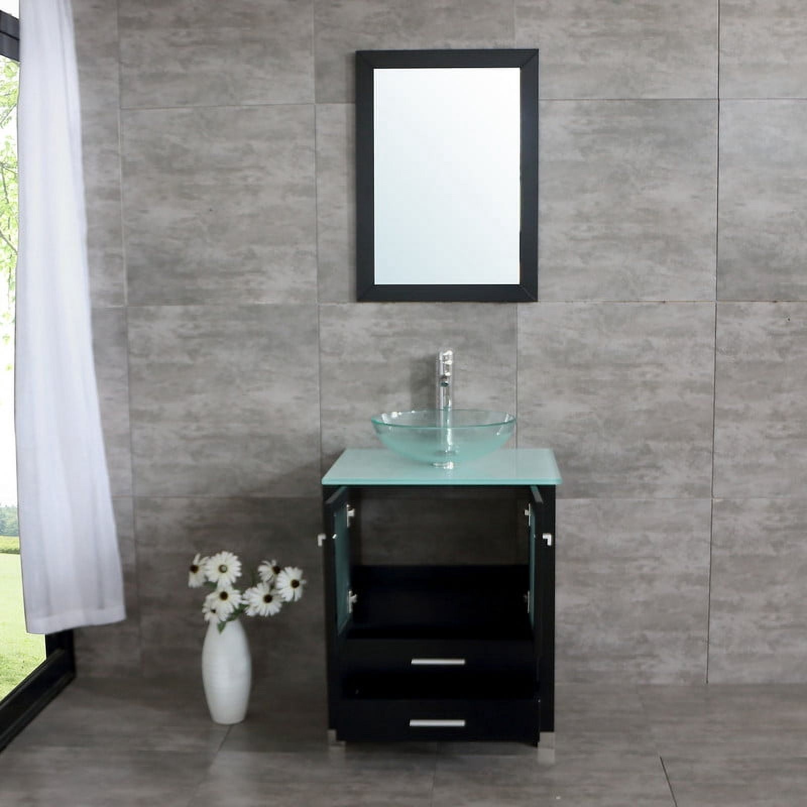 Walsport 24" Luxurious Bathroom Vanity and Sink Combo Cabinet with Glass Vessel Sink and Faucet Pop Up Drain,Black