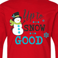 thumbnail image 4 of Inktastic Up to Snow Good with Snowman and Snowflakes Long Sleeve Youth T-Shirt, 4 of 5