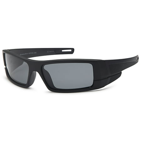GAMMA RAY Polarized Wrap Around Sports Sunglasses with Shatterproof Nylon Frame - Black Frame Grey Lens