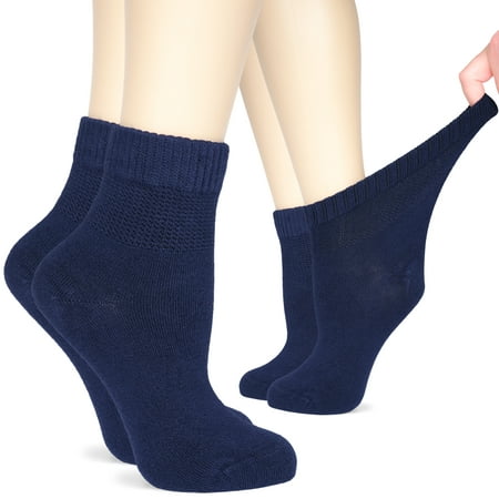 

Hugh Ugoli Women s Bamboo Ankle Loose Fit Diabetic Socks Soft Seamless Toe Wide Stretchy Non-Binding Top 6 Pairs Navy Blue Shoe Size: 6-9