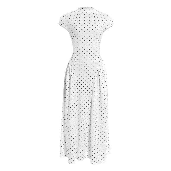 Vintage Polka Dot Midi Dress Women Elegant Slim Fit Flowy A Line Casual Summer Dress