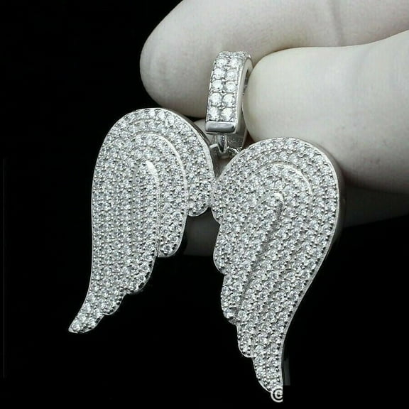 Forever Jewels 2.20Ct Round Cut Moissanite Women Open Angel Wing Pendant 14K White Gold Plated