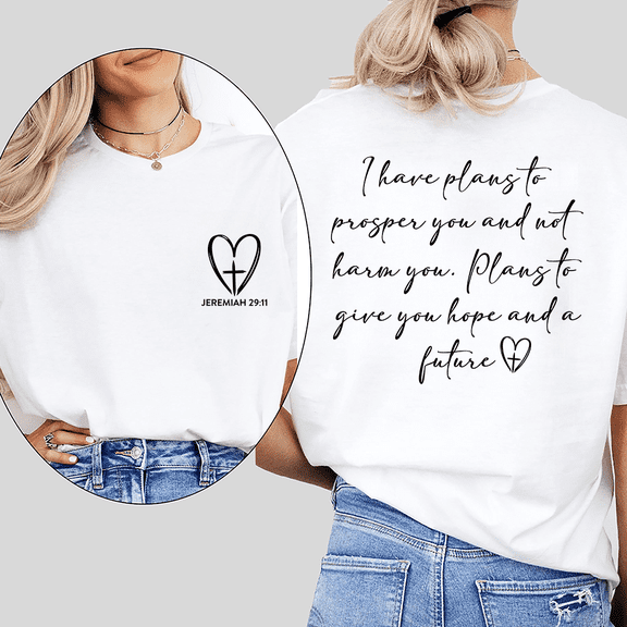 Jeremiah 29:11 Bible Verse Tshirts for Women & Men Plans To Prosper You Hope and Future Graphic Tees Short Sleeve Shirts Casual Tops for Daily Outfits White,M