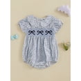 thumbnail image 2 of aturustex Toddler Baby Girls Bubble Romper 0 3M 6M 12M 18M Infant Short Sleeve T-shirts Bodysuits Bowknot Embroidered Print Jumpsuits Doll Collar Shirn Loose Cute Casual Daily Summer Outfits, 2 of 7