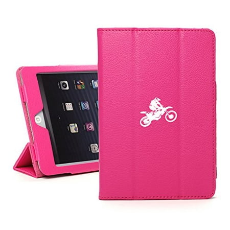 Motocross Leather - For Apple iPad Mini 1/2/3 Hot Pink Faux Leather Magnetic Smart Case Cover Dirt Motocross MX Bike Rider