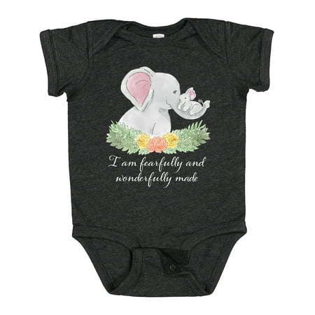 

Inktastic I Am Fearfully and Wonderfully Made Elephants and Flowers Gift Baby Boy or Baby Girl Bodysuit