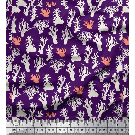 Soimoi Purple polyester Crepe Fabric Coral Ocean Decor Fabric Printed Yard 52 Inch Wide