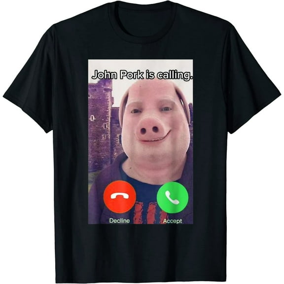 John Pork Is Calling Funny Men's Short Sleeve Black T-Shirt Casual Cotton Tee