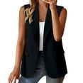 thumbnail image 1 of Chaquetas de traje estilo casual Abrigo sin mangas para mujer Chaqueta de punto de color sólido Chaqueta de punto de solapa informal con bolsillos,temperamento blazer(Negro， L), 1 of 5