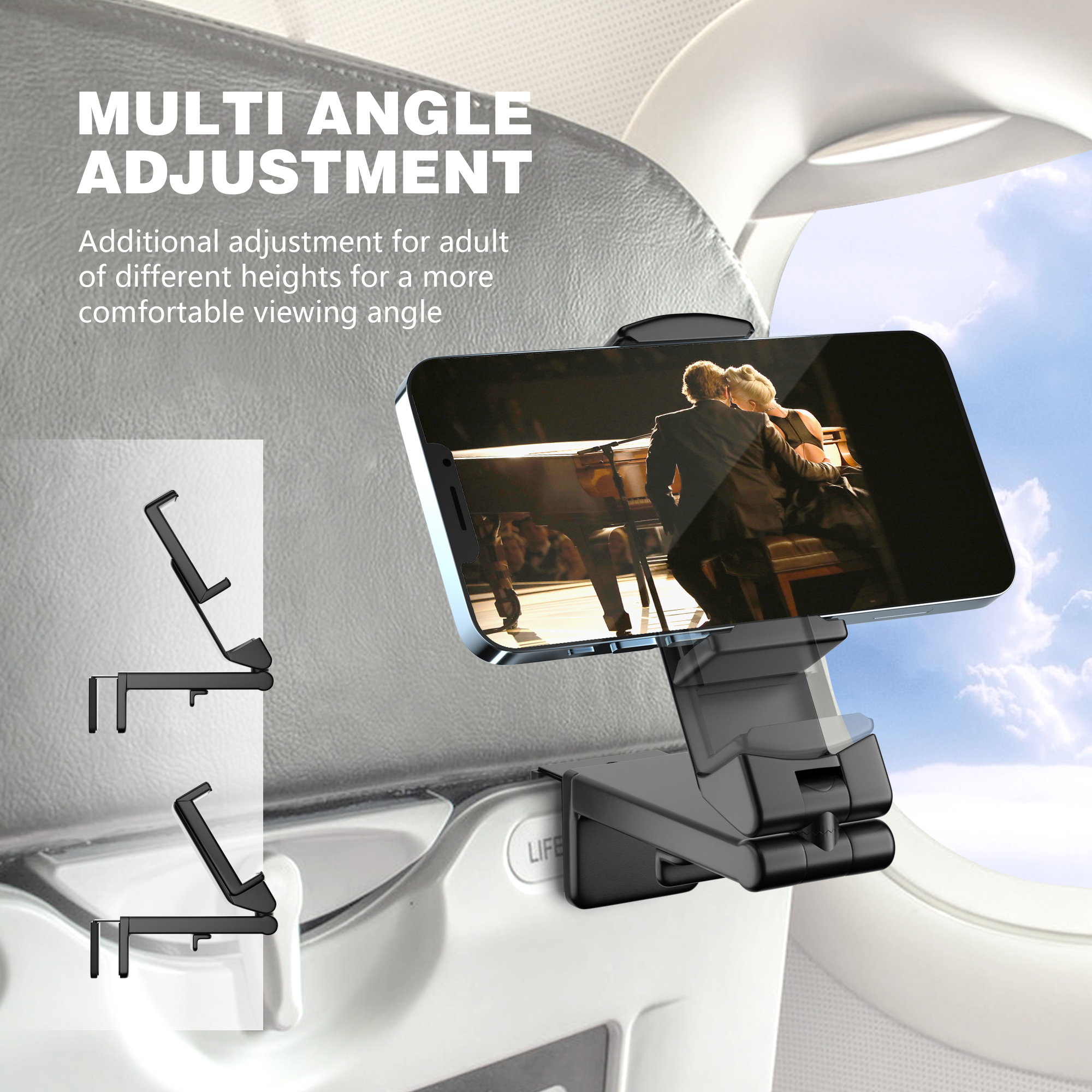 Perilogics Universal Airplane in Flight Phone Mount. Handsfree Phone Holder with Multi-Directional Dual 360 Degree Rotation. Use As Phone Stand, Handheld, Mount On Table Or Cabinet. - image 4 of 8