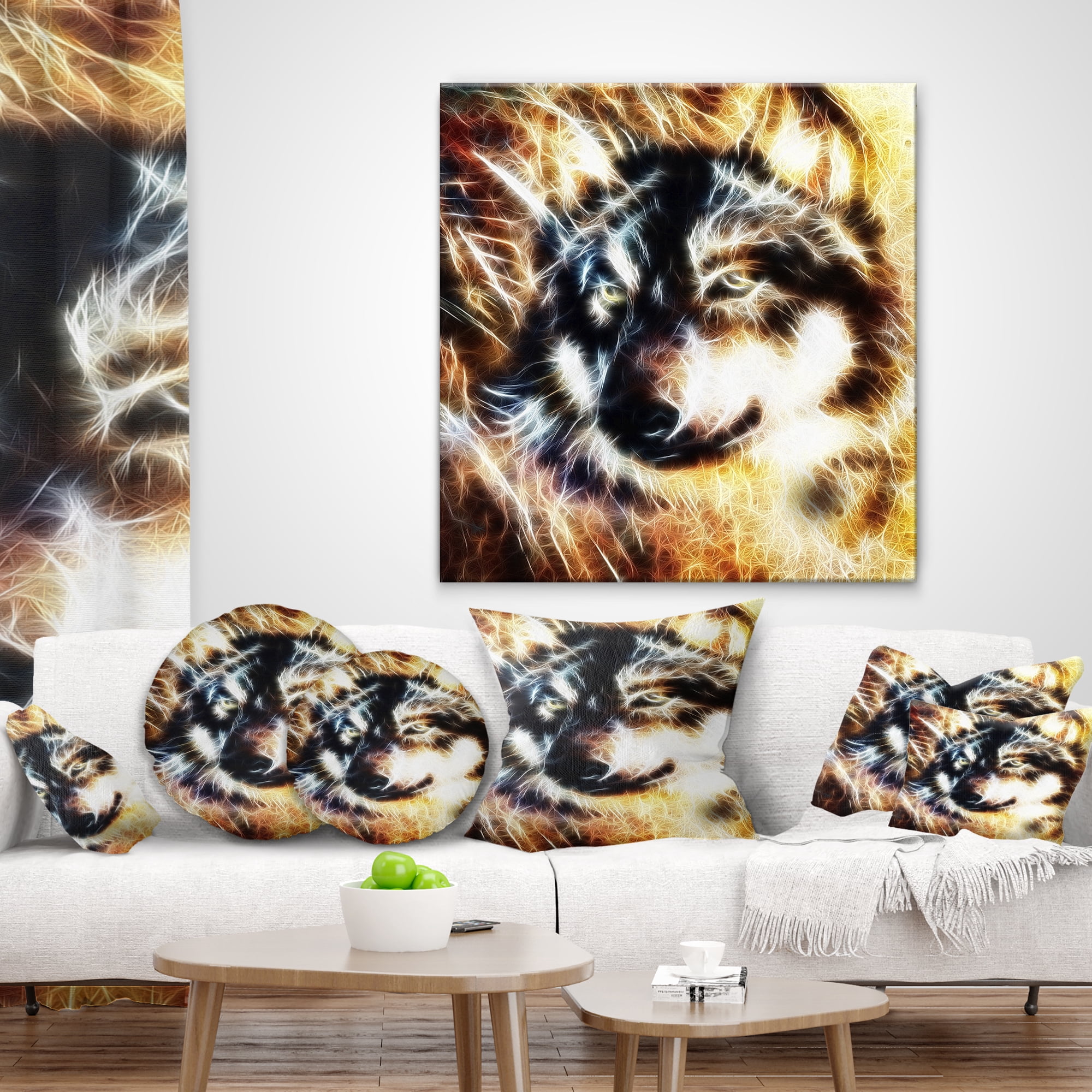 Designart Wolf Multicolor Collage - Abstract Throw Pillow - 12x20