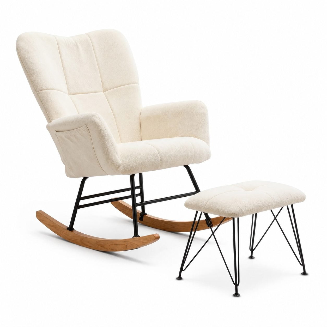 Upholstered Glider Rocker with Footrest, Padded Seat and High Backrest, Comfy Armchair Side Rocking Chair for Living Room Bedroom, Reading Chair, Nursery (Beige)
