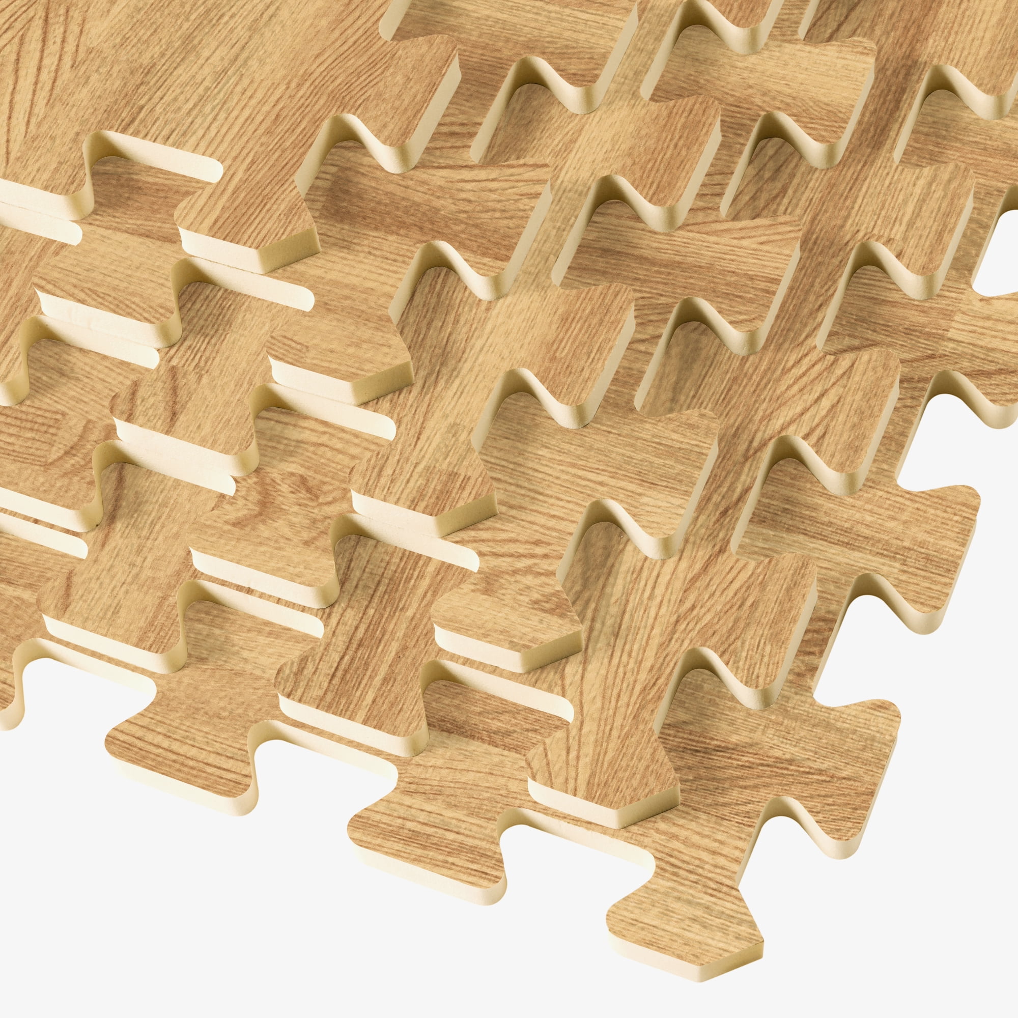 Forest Floor Premium Wood Grain Foam Floor Tiles, White EVA Foam, 100 Sq Ft (25 Tiles), Anti-Fatigue Flooring