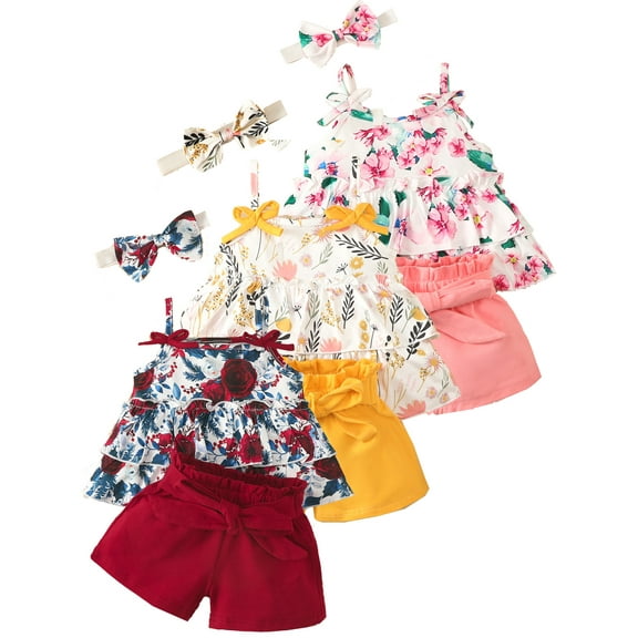WIBACKER Toddler Baby Girls Summer Outfits Floral Ruffle Camisole Tops and Casual Shorts Infant Girl Clothing