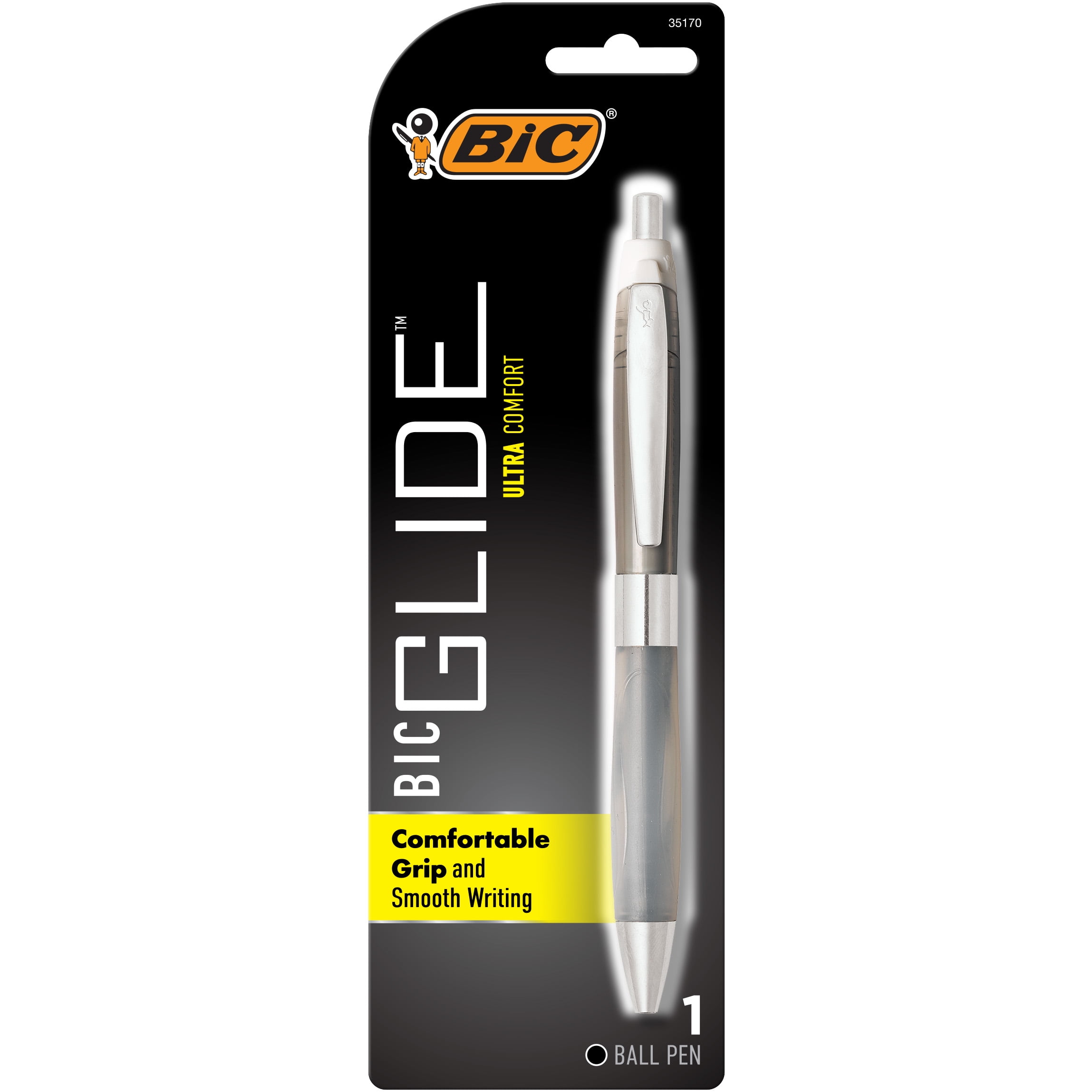 (3 pack) BIC Glide Comfort Medium Point Black Retractable Ball Pen, 1.0mm, 1 Count