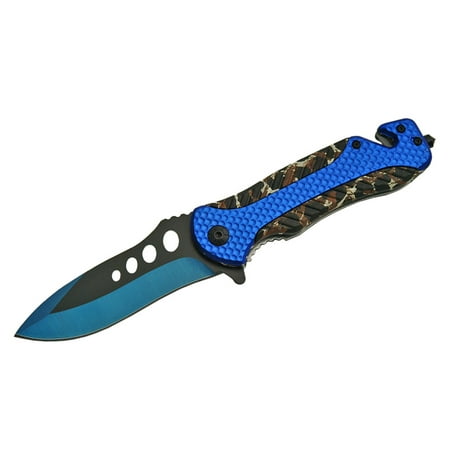 SPRING-ASSIST FOLDING POCKET KNIFE | Blue Black Blade Camo Hunter Tactical