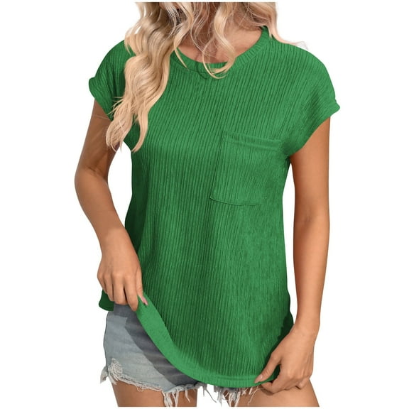 Scyoekwg Womens Casual Short Sleeve T Shirts Round Neck Tunic Tops Loose Lightweight Shirts Trendy Solid Color Blouses (Green,XXL)