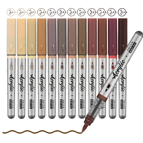 Acrylic Paint Markers 12 Colors Brush Tip, Water-Based Paint Pens for Rock Painting Wood Glass Ceramic Canvas Stone Metal DIY Crafts Art Supplies