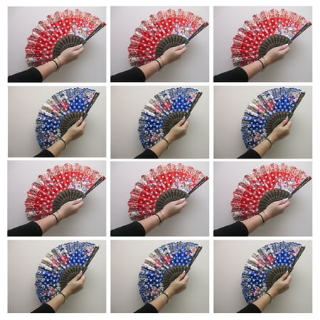 Folding Hand Fan - 12 x Chinese Hand Fan Spanish Foldable Dance Multi Pattern Party Wedding Folding