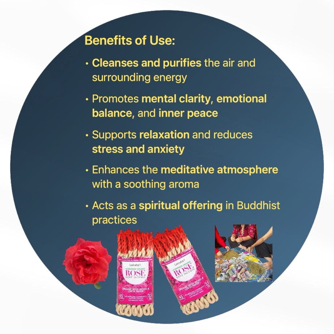 Rose Rope Incense – Set of 6 Bundles, 45 Ropes per Bundle, 3.5 Inches Long Natural Herbs, Rose Oil & Lokta Paper Incense – Natural Aromatherapy & Meditation Fragrance from Nepal