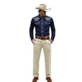 thumbnail image 2 of BUWTTER Western Shirts for Men Vintage Print Spring Casual Cowboy Shirt Long Sleeve Button Down Laple Tops Navy XXL, 2 of 5