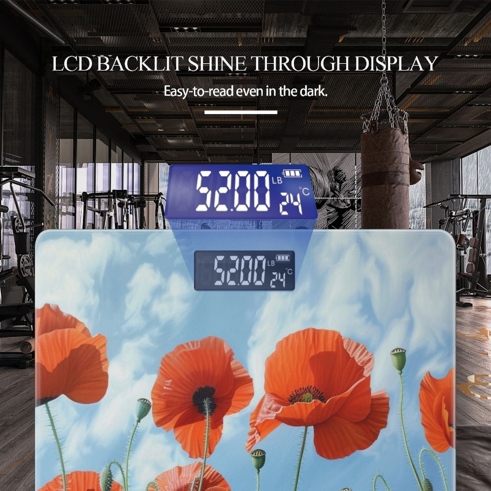 Bathroom Scale, Highly Accurate Digital Body Scale,Precisely Measures Weight up to 400 lbs-Red Poppies In The Sky On Vast Poppy Field