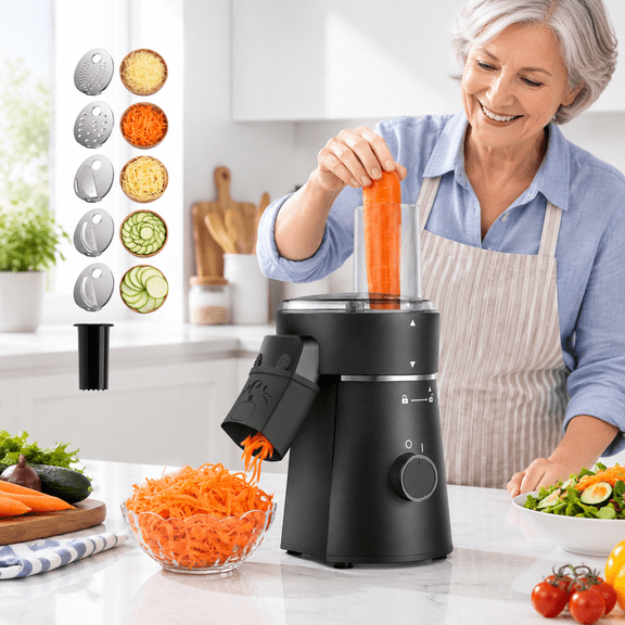 Black Electric Food Slicer 5-in-1 Slicer Shredder for Cheese, Vegetables and More
