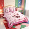 thumbnail image 2 of Manfei Winter Holiday 7-Piece Twin Bedding,Golden Xmas Pink Christmas Bedding Comforter Set,Pink Reversible, 2 of 7