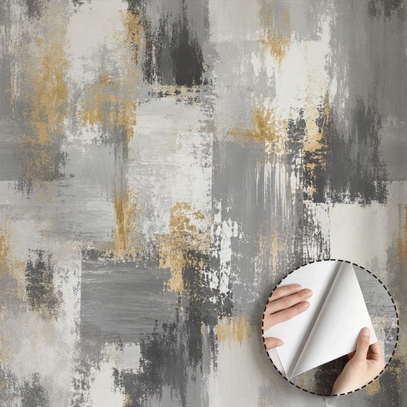 Modern Abstract Gold and Grey Wallpaper Minimalist Aesthetic Peel and Stick Wallpaper Waterproof Wall Decoration for Living Room Bedroom Kitchen Cabinet Shelf 17.7 * 78.5 in